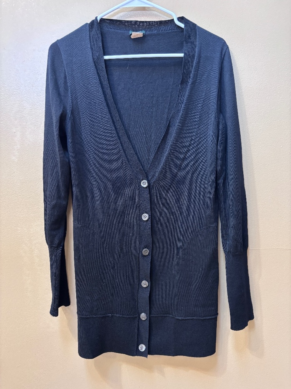 J. Crew Infinity Black Merino Wool Long Button Down Cardigan Sweater Size M